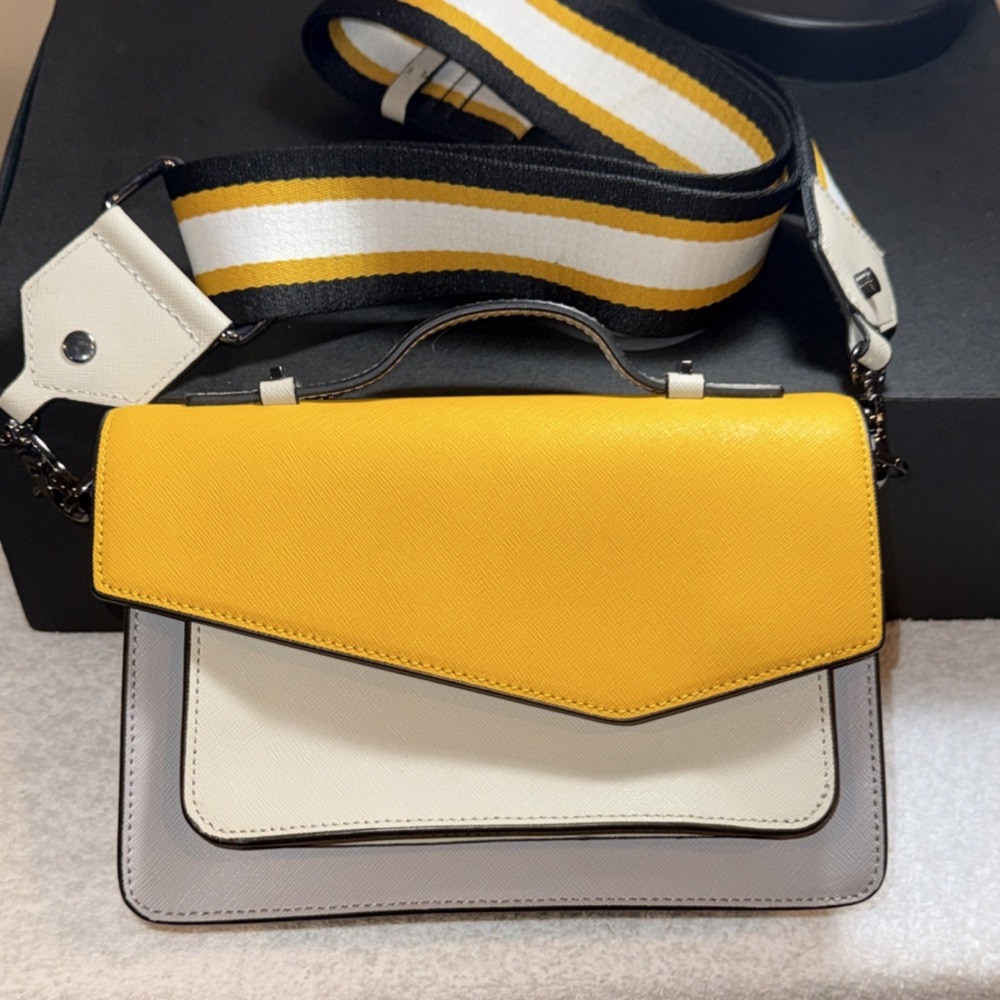 Botkier Colorblock Crossbody Bag Yellow White Gray Adjustable Strap